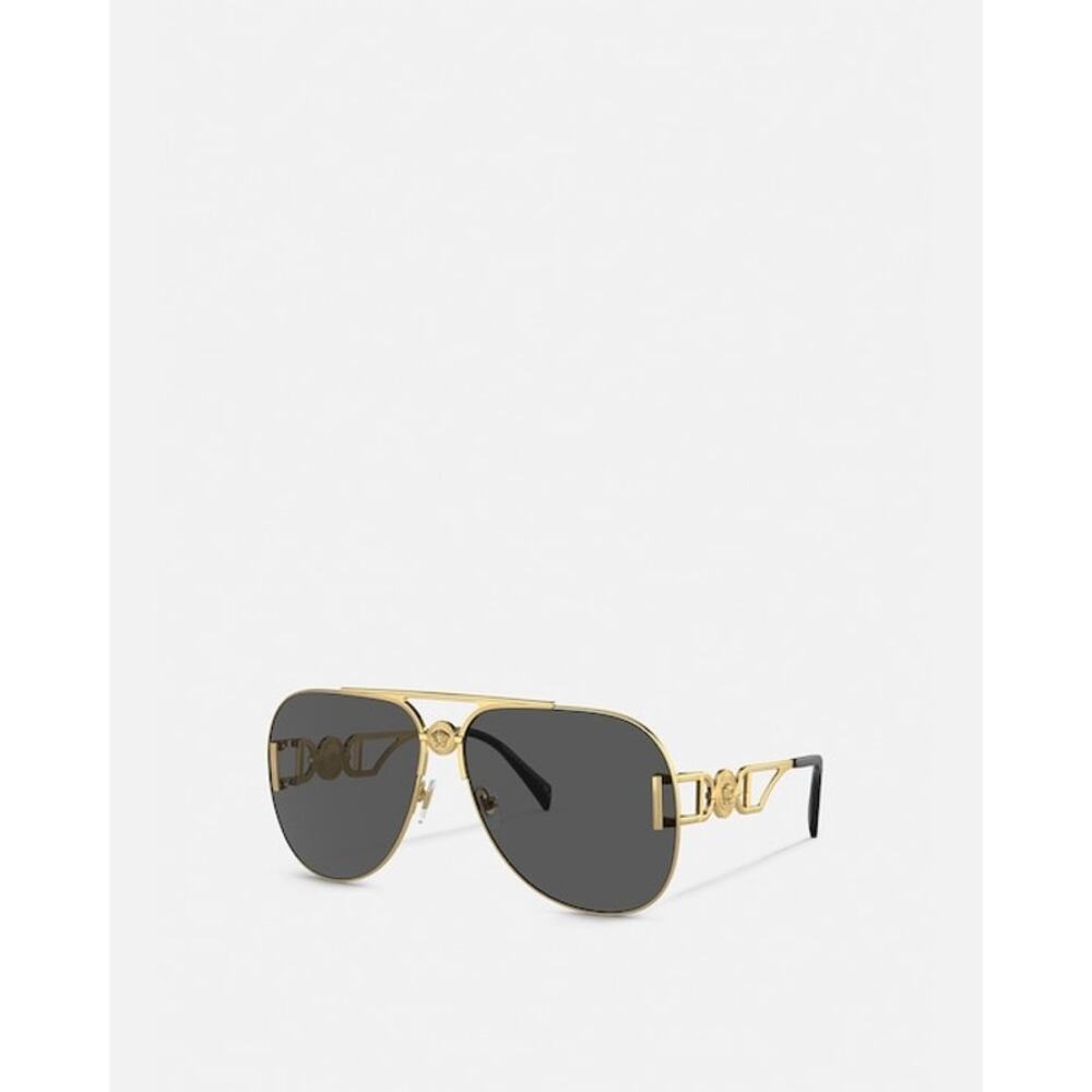 Versace VE2255 pilot sunglasses in gold-tone metal with dark grey lenses.